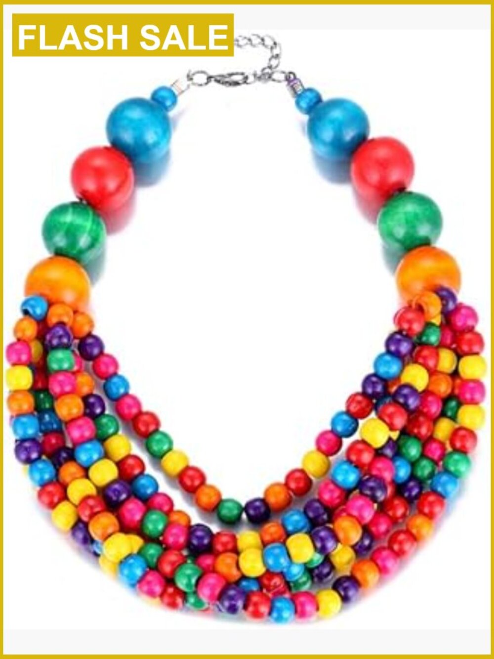 Boho Chunky Wooden Beaded Strands Choker Necklace Statement Layered